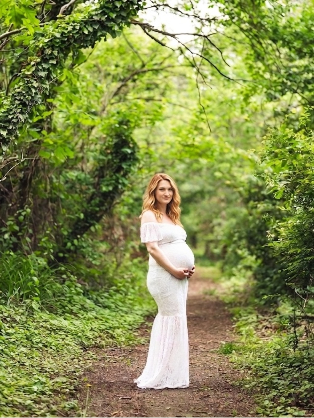 Maternity Off Shoulder Lace Long Mermaid Maxi Dress
